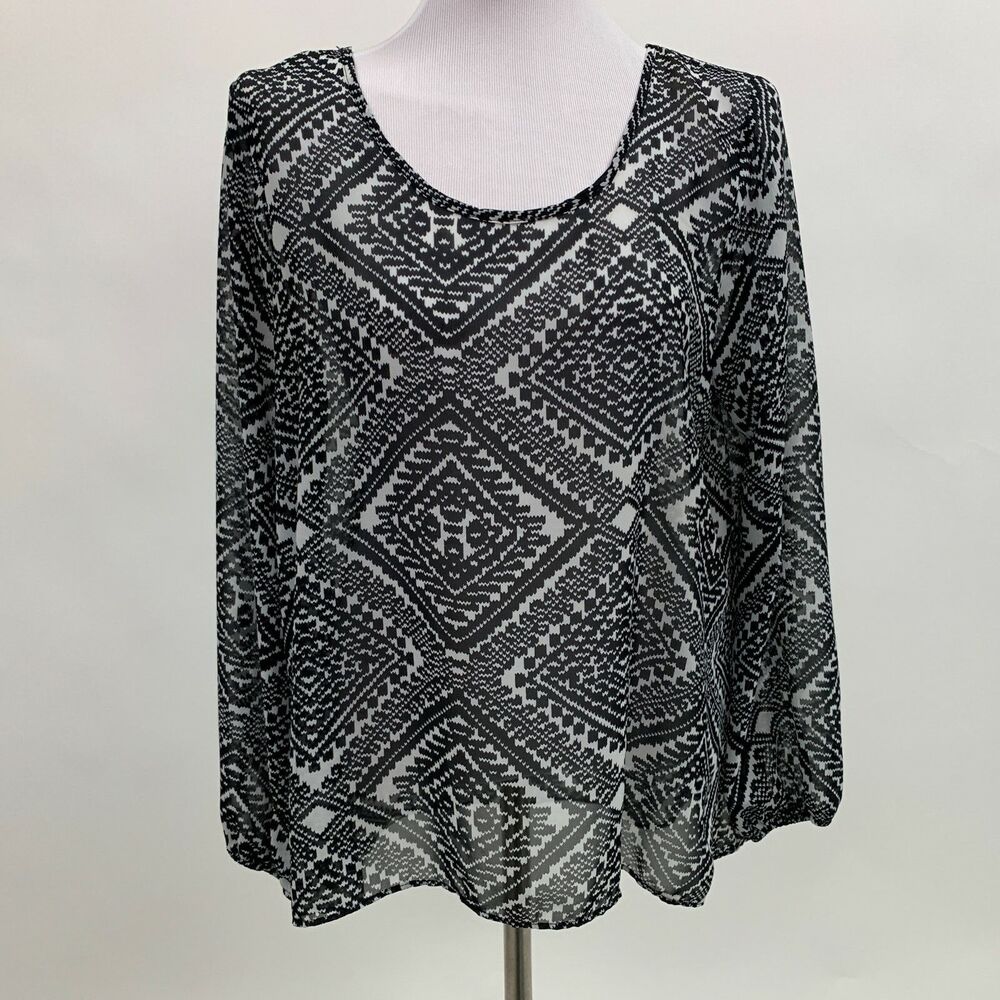 Women's Top X-Large Black White Sheer